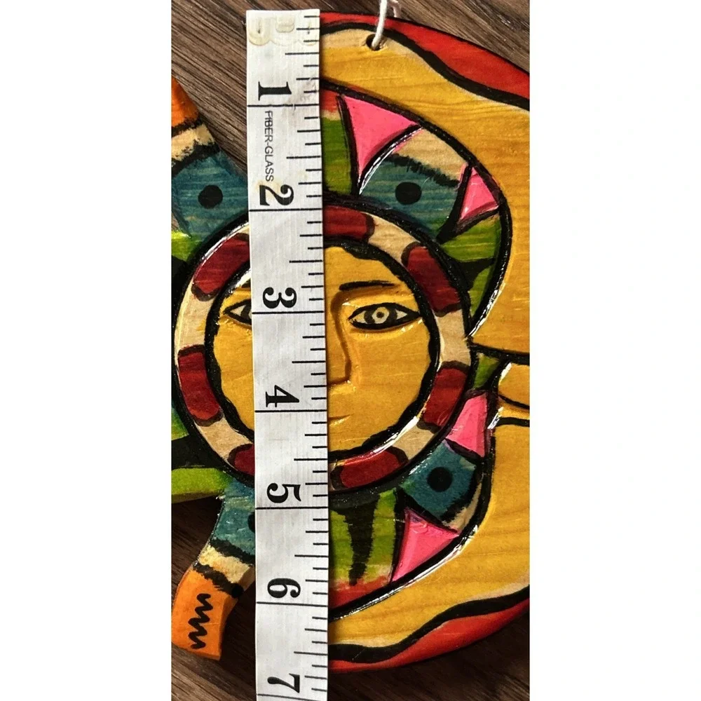 Colorful Carved Wooden Sun And Moon Wall Art Decor Hand Painted Celestial Bright